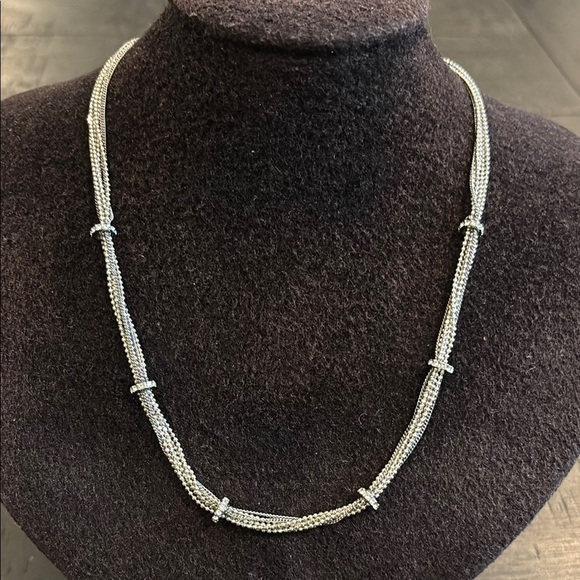 Jewelry - Silver Necklace Signed Dainty Multichain Rhinestone